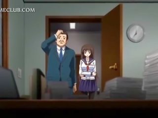 Anime tenåring i skole uniform blåser stor kuk