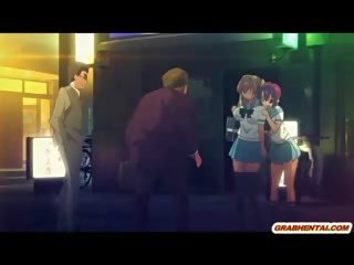 Barmfager japansk anime coed tittyfucking og ansikts cumming