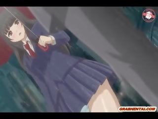 Ýapon anime lady gets squeezing her süýji emjekler and finger