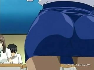 Animen skola läraren i kort kjol klipp fittor