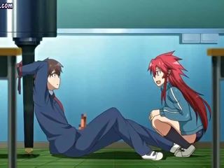 Červenovlasé anime saje dva ťažký dongs