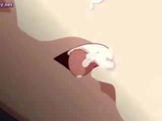 Anime paklīdusi sieviete izpaužas jizz par viņai krūtis