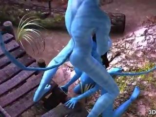 Avatar 女神 肛門 性交 由 巨大 藍色 啄木鳥