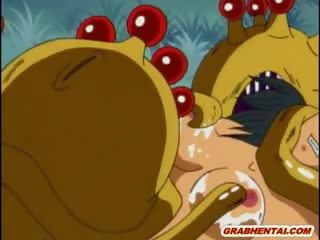 Hentai jovem mulher brutalmente fodido por monstro tentáculos