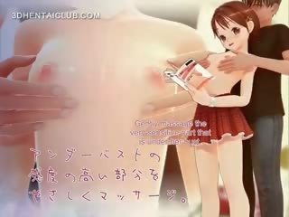 Delikat anime datter stripped til voksen film og pupper teased