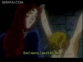 Hentai ekkel tenåring torturing en blond voksen klipp slave i chains