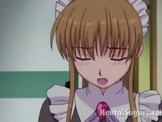 Virginal Looking Anime Maid Rubbing Her Master`s Thick penis In The Bath Tube