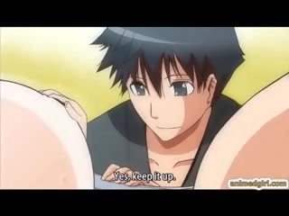 Krūtainas japāna anime vibrating viņai pakaļa un wetpussy