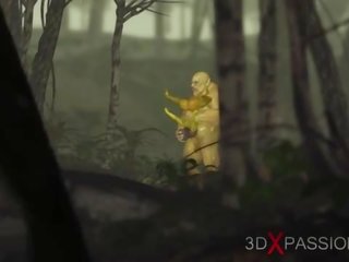 Hijau raksasa ogre mengongkek keras yang libidinous perempuan goblin arwen dalam yang enchanted hutan