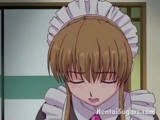Virginal Looking Anime Maid Rubbing Her Master`s Thick prick In The Bath Tube