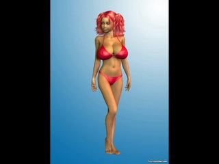 3d rousse avec énorme seins en une rouge bikini