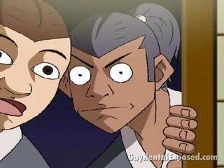 Desprezível anime homossexual tendo um imundo samurai fantasia